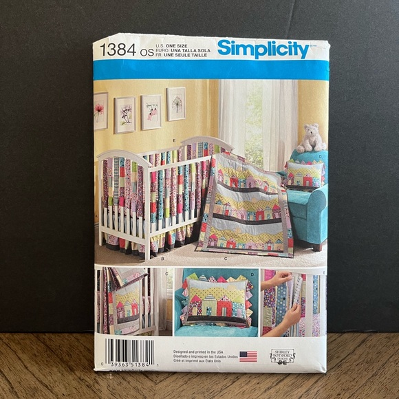 2014 Simplicity 1384 Sewing Pattern Crib Sheet Dust Ruffle Quilt Pillow NEW - Picture 1 of 3
